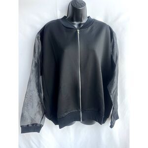 Boohoo NWT Black Full Zip Organza Mesh Sleeve Bomber Black Plus Size 20 Basics